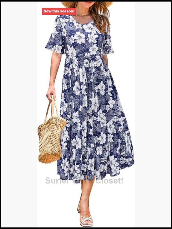 Dresses & Skirts - Flowy Midi Casual Summer Dress Short Sleeve Swing